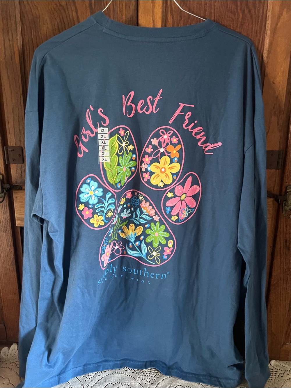 Simply Southern Blue Long-Sleeve Tee with Floral Paw Graphic